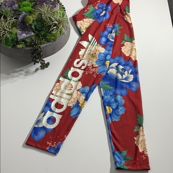 adidas red floral leggings